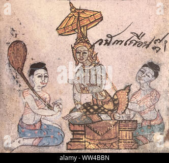 ANTIKE THAI ETHNISCHE TRADITIONELLE MALEREI KUNST MANUSKRIPT Stockfoto
