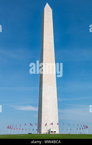 Durch 50 amerikanische Flaggen umgeben, das Washington Monument ist von Marmor, Granit, Gneis und Blaustein, und ist der weltweit größte Stein Struktur. Stockfoto