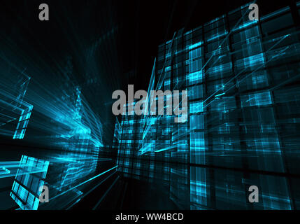 Zusammenfassung Hintergrund mit Lichteffekt. Technologische Fraktal. Abstrakten 3D fractal Hintergrund, 3D-Darstellung. Stockfoto