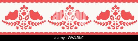 Weihnachten silhouette folk Muster in Rot und Weiß. Vektor saisonale nahtlose Abbildung: wiederholen Sie mit Vögeln. Stock Vektor