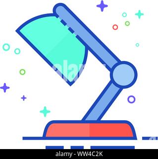 Tischleuchte Symbol in Umrissen flachen Farbe Stil. Vector Illustration. Stock Vektor