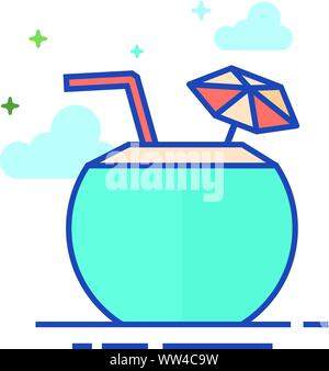 Kokosnuss drink Symbol in Umrissen flachen Farbe Stil. Vector Illustration. Stock Vektor