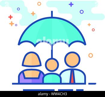 Familie Regenschirmsymbol in Umrissen flachen Farbe Stil. Vector Illustration. Stock Vektor