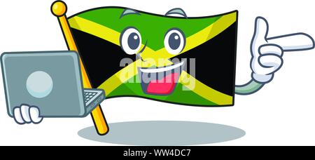 Mit laptop Flagge Jamaika isoliert mit der Cartoon Stock Vektor