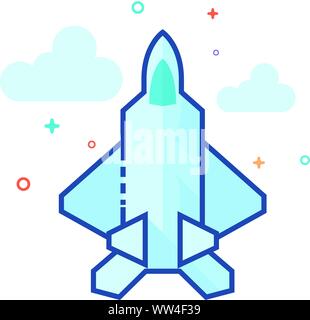 Kampfjet Symbol in Umrissen flachen Farbe Stil. Vector Illustration. Stock Vektor