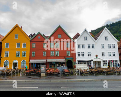 Fassaden von Bryggen in Bergen, Norwegen Stockfoto