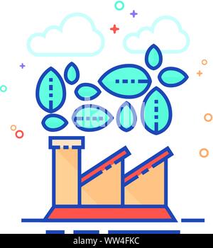 Green Factory Symbol in Umrissen flachen Farbe Stil. Vector Illustration. Stock Vektor