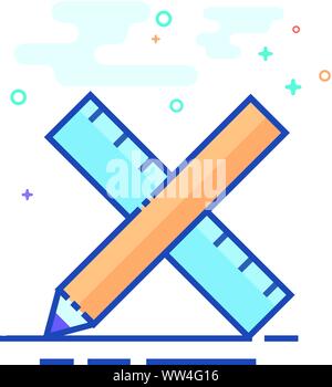 Bleistift und Lineal in Umrissen flachen Farbe Stil. Vector Illustration. Stock Vektor