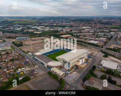 Luftbild von Football Club Stadion Elland Road, Leeds West Yorkshire der Leeds United Football Club in Großbritannien Stockfoto