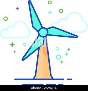 Windenergieanlage Symbol in Umrissen flachen Farbe Stil. Vector Illustration. Stock Vektor