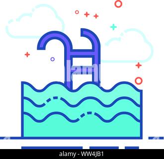 Schwimmbad Symbol in Umrissen flachen Farbe Stil. Vector Illustration. Stock Vektor
