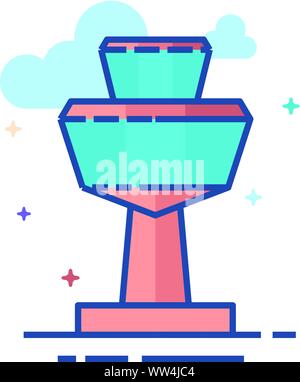 Airport Tower Symbol in Umrissen flachen Farbe Stil. Vector Illustration. Stock Vektor