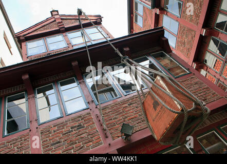 Ein historisches Stück Hamburg: Wohnungen der Lebensmitteleinzelhändler". Stockfoto