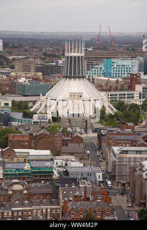 Luftaufnahme der katholischen Kathedrale in Liverpool in Großbritannien Stockfoto