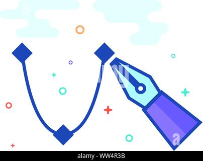 Bezier Symbol in Umrissen flachen Farbe Stil. Vector Illustration. Stock Vektor