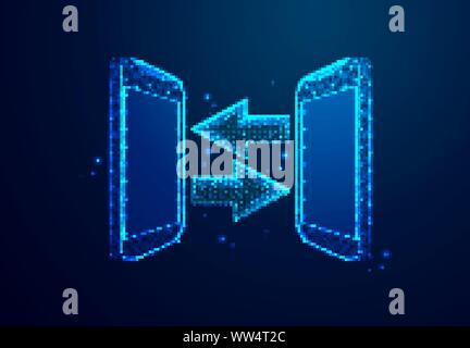 Isometrische Smartphone und Pfeil, transfer Datei Konzept, abstrakte Low-poly-Designs. Vector Illustration Stock Vektor