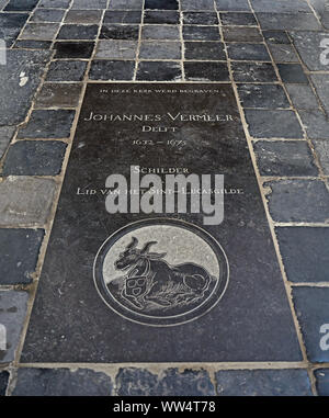 Delft, Niederlande - 2019.09.07: Grabstein von Johannes (Jan) Vermeer (1632-1675) in der alten Kirche (Oude Kerk) Stockfoto