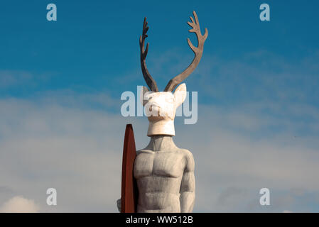 Skulptur von den Blickwinkel in Nazaré, Portugal Stockfoto