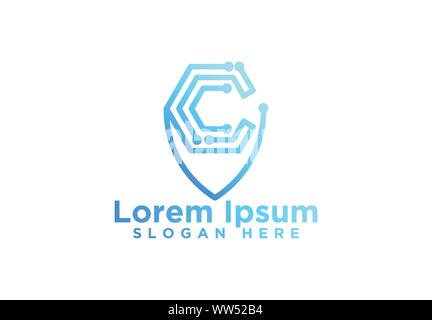 Buchstabe C, Schirm Digital Tech Logo Designs Vector Illustration Stock Vektor
