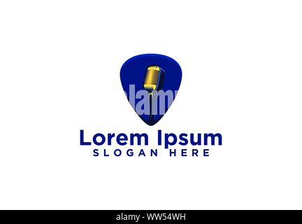 Klassische Gitarre und Mikrofon Logo Designs, Vektor, Abbildung Stock Vektor