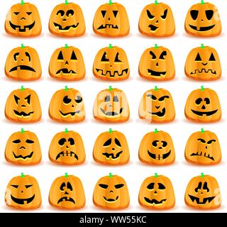 Satz mit 25 Halloween Kürbisse mit Jack O'Lantern Gesicht, Vektor, Abbildung Stock Vektor