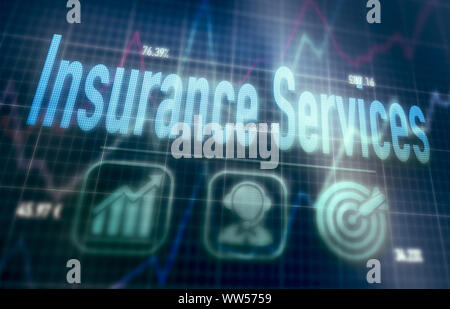 Insurance Services Konzept auf einem blauen dot matrix Computer angezeigt. Stockfoto