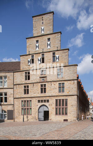 Historisches Giebelhaus Stadtwaage auf dem Marktplatz, Osnabrück, Niedersachsen, Deutschland, Europa Stockfoto