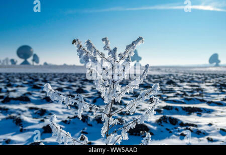 Gepflügte Feld im Winter, mit Schnee bedeckt Stockfoto