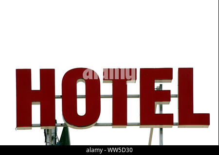 Die freigegebenen Zeichen von einem Hotel auf dem Dach, Stockfoto