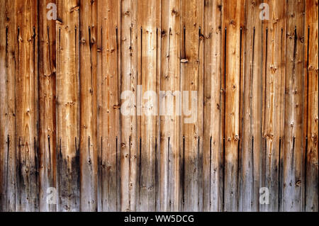 Holz- Wand von einem Gartenhaus, Nahaufnahme, Stockfoto