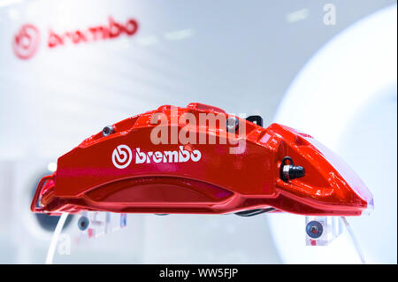 Frankfurt am Main, Deutschland. 13 Sep, 2019. Den Bremssattel von der Bremsenhersteller Brembo auf der IAA ausgestellt wird. Foto: Silas Stein/dpa Quelle: dpa Picture alliance/Alamy leben Nachrichten Stockfoto