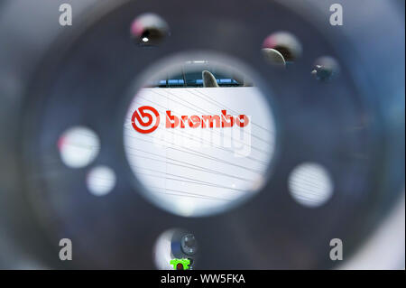 Frankfurt am Main, Deutschland. 13 Sep, 2019. Das Logo der Bremsenhersteller Brembo auf der IAA gesehen werden kann. Foto: Silas Stein/dpa Quelle: dpa Picture alliance/Alamy leben Nachrichten Stockfoto