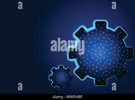 Zahnrad, Mechanische Technologie Maschinenbau, abstrakte Low Poly Designs, von Linie und Punkt Drahtmodell, Vektor, Abbildung Stock Vektor