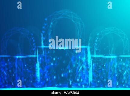 Vorhängeschloss. Polygonale Drahtmodell mesh sieht auf dunkelblauem Hintergrund. Cyber Sicherheit, sicher, geschützt, Datenschutz, Privatsphäre oder andere Konzept. Vector Illustration Stock Vektor