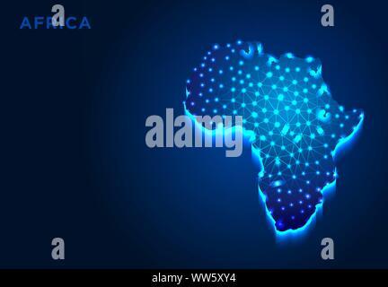 Afrika kontinent in Blau Silhouette, abstrakte Low Poly Designs, von Linie und Punkt Drahtmodell, Vektor, Abbildung Stock Vektor