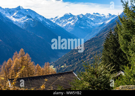 Österreich, Tirol, Stubaital, Neustift, Aussicht über dem Stubaital am Stubaier Gletscher Stockfoto