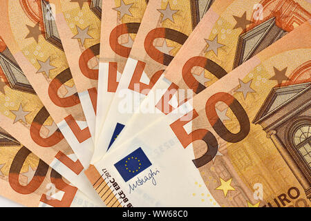 50-Euro-Banknoten aufgefächert Stockfoto