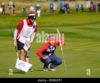 Auchterarder, Schottland, Großbritannien. 13. September 2019. Freitag Foresomes Spiele am Freitag Morgen um 2019 Solheim Cup am hundertjährigen Kurs in Gleneagles. Abgebildet; Annie Park der USA-Leitungen, die Putten. Iain Masterton/Alamy leben Nachrichten Stockfoto