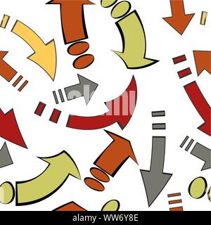 Farbige Pfeile auf weißem Hintergrund. Material Design. Vektor nahtlose Hintergrund. Braun, Orange, Gelb. Farbige Pfeile für dekorative Gestaltung Stock Vektor