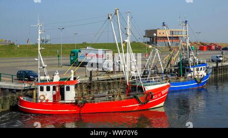 Krabben Kutter im Hafen von Dornumersiel, Ostfriesland, Niedersachsen, Deutschland Stockfoto