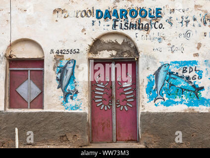 Fischer shop Wandbild, Sahil region, Berbera, Somaliland Stockfoto