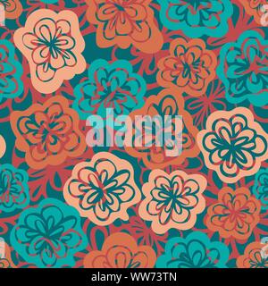 Die nahtlose Vektor floralen Muster in leuchtenden Teal und orange Stock Vektor