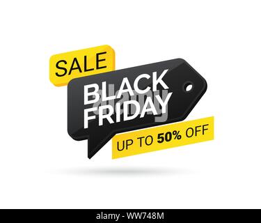 Verkauf Tag mit schwarzer Freitag auf weißem Hintergrund. Schwarzer Freitag Design, Label, Sale, Discount, Werbung, Marketing. Preis mit Rabatt oder spec Stock Vektor