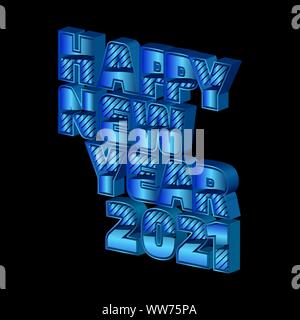 Neues Jahr 2021 isometrische Duplex Zeichen auf schwarzem Hintergrund Stock Vektor