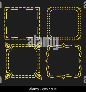 Golden Hand gezeichnet Frames festlegen. Vector Illustration auf dem schwarzen Hintergrund Stock Vektor