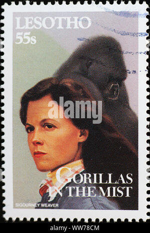 Sigourney Weaver in den Gorillas im Nebel auf Briefmarke Stockfoto