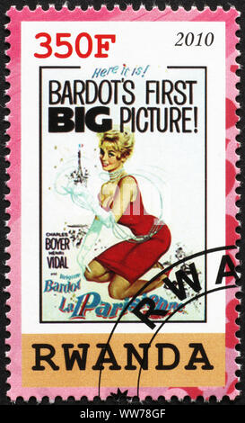 Jahrgang Film Poster mit Brigitte Bardot auf Briefmarke Stockfoto