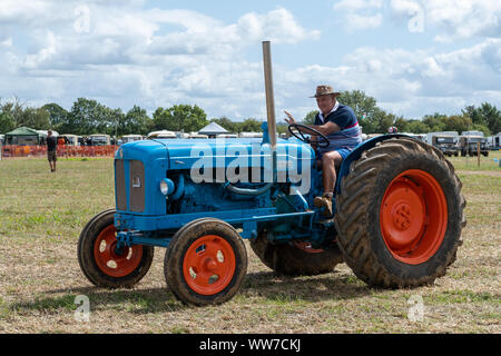 Haselbury Plucknet. Somerset. Vereinigtes Königreich. 18. August 2019. Ein Fordson Major wird rund um den Ring zu einem gestern Landwirtschaft event driven Stockfoto