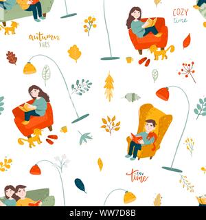 Vektor nahtlose Muster. Gemütliche zeit Cartoon Stil Abbildung. Stock Vektor