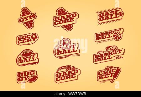 Monochrom Retro Style Sport Logo. Moderne Professionelle Typografie Fußball, Baseball, Rugby, Fußball, Fitnessstudio, Basketball, Cricket emblem Schriftzug. Des Stock Vektor